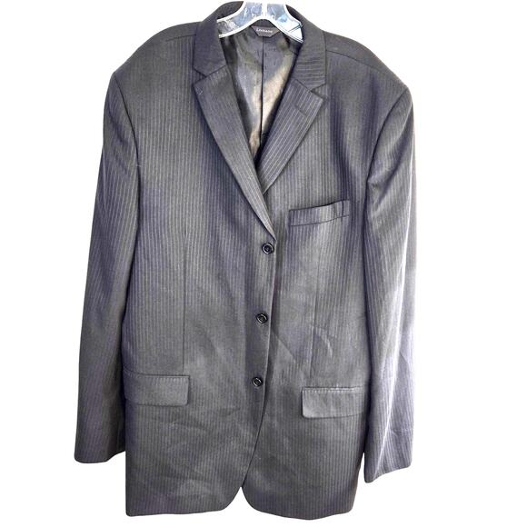 Lineage Men's Blazer 48XL 48 XL  Sport Coat Gray Stripe Suit Jacket 3 Buttons - Picture 1 of 9